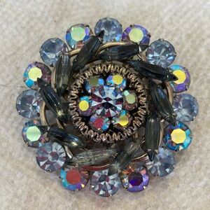 Vintage Costume Blue Rhinestones Blue Aurora Borealis Silver tone Brooch/Pin